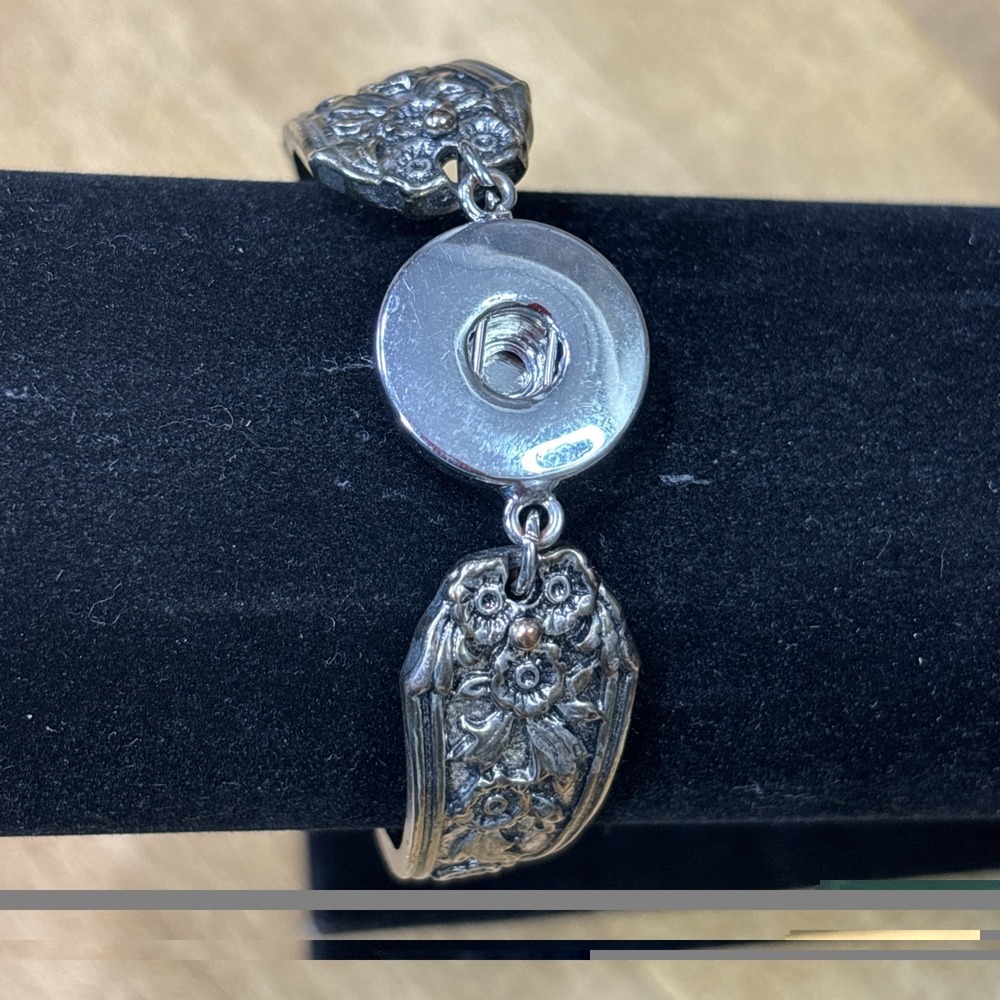 Vintage Silverware Spoon Handle Snap Bracelet Floral Upcycled Flatware